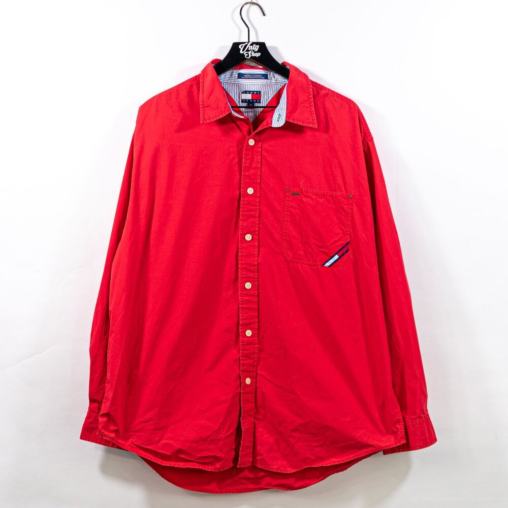 Tommy Hilfiger Flag Button Up Shirt XL Y2K Retro Streetwear